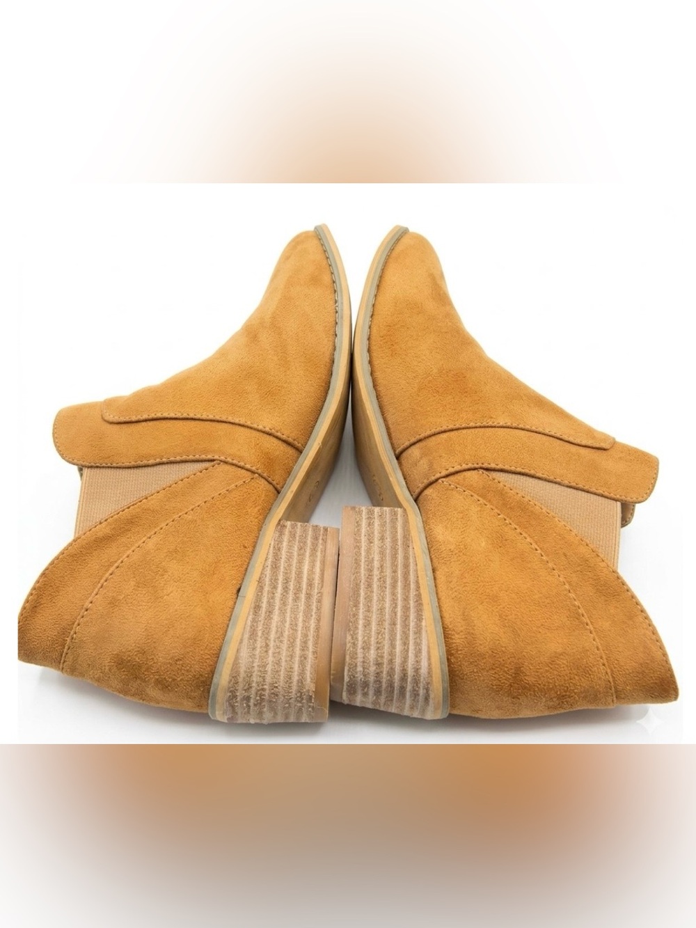 Corkys Tan Faux Suede Ankle Booties Features Deep V ankle cutout slip on
